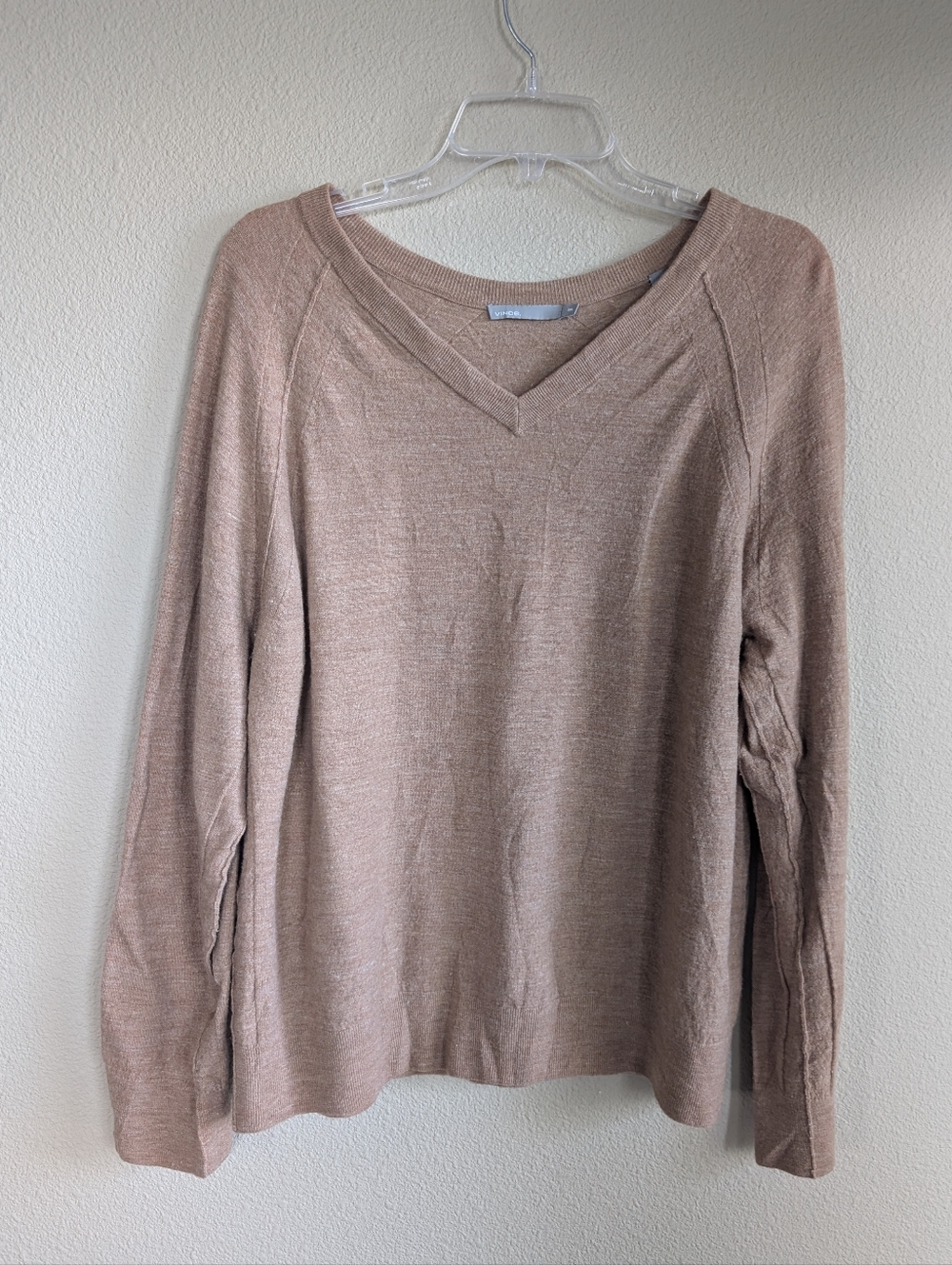 Vince Size XXL Women's V-Neck Sweater in Taupe Blush 85% Wool 15% Linen